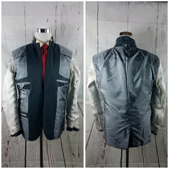 Express Photographer Fitted 40R 2 Button Gray Suit Blazer Sport Coat - Picture 12 of 13